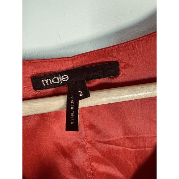 Maje Red Silk Dress Mini Sheathe Woman’s Medium EUC Holiday Chic Parisian Cherry - Picture 3 of 16